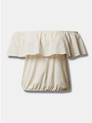 Vintage Cotton Jersey Off The Shoulder Eyelet Banded Bottom Top, PRISTINE, hi-res