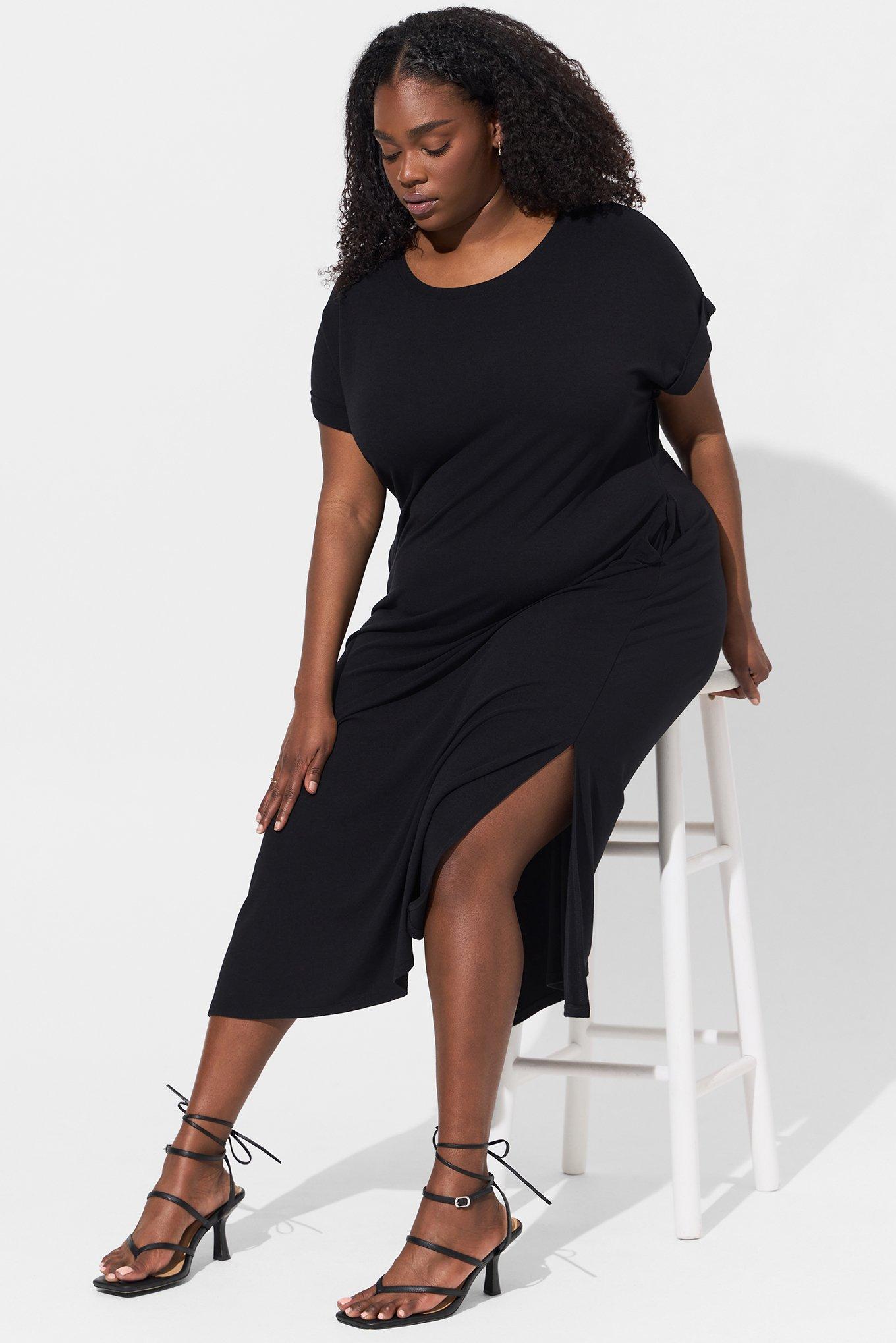 Plus Size - Tea Length Jersey Rolled Sleeve T-Shirt Dress - Torrid