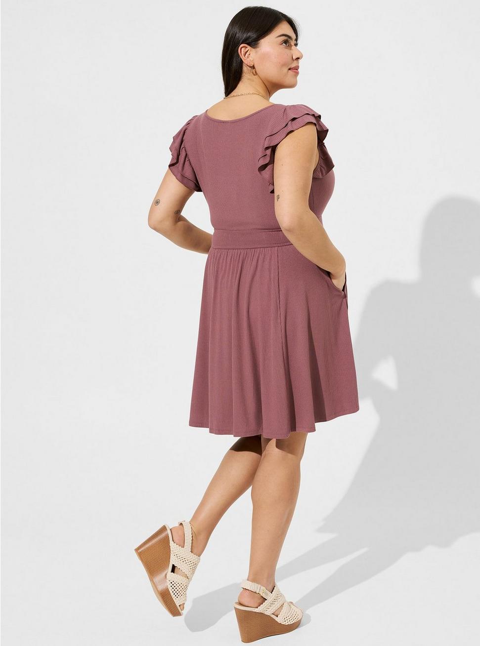 Mini Knit Ruffle Skater Dress , TWILIGHT MAUVE, alternate
