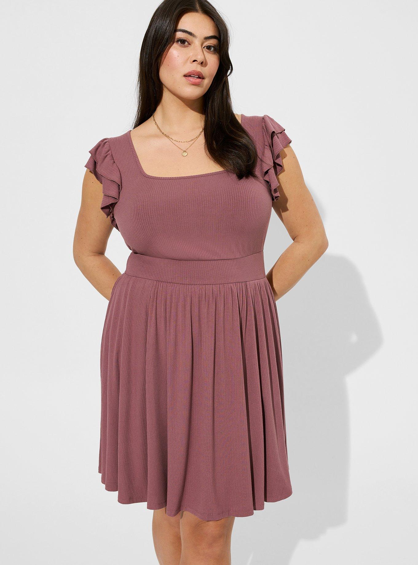 Mini Knit Ruffle Skater Dress , TWILIGHT MAUVE, alternate