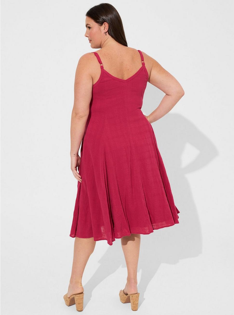 Plus Size Midi Textured Cotton Trapeze Dress, RED BUD, alternate