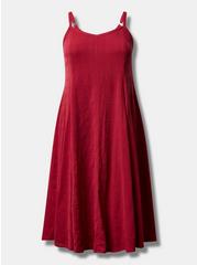 Plus Size Midi Textured Cotton Trapeze Dress, RED BUD, hi-res