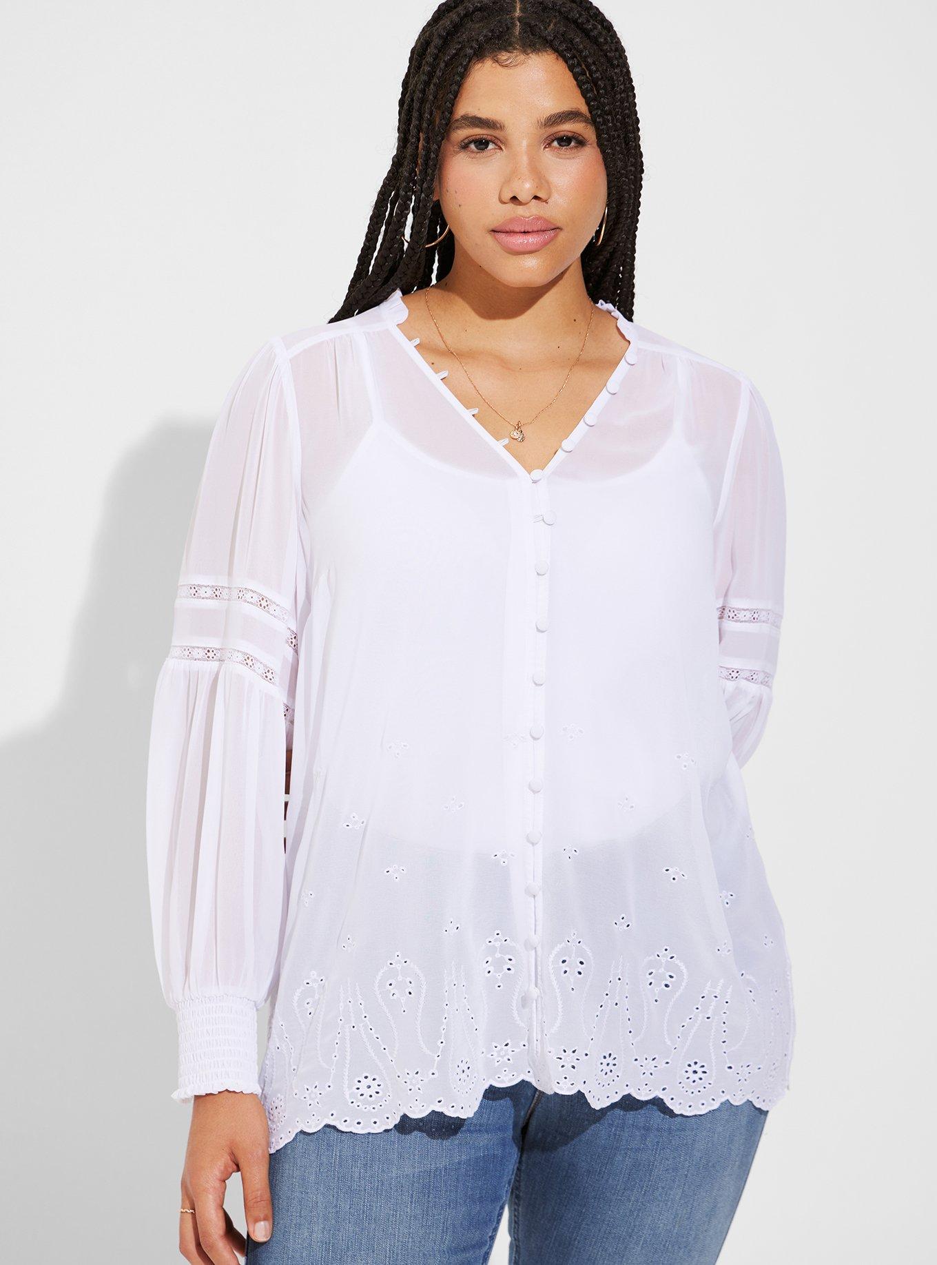 Plus Size - Chiffon Ruffle Collar Eyelet Embroidered Blouse - Torrid