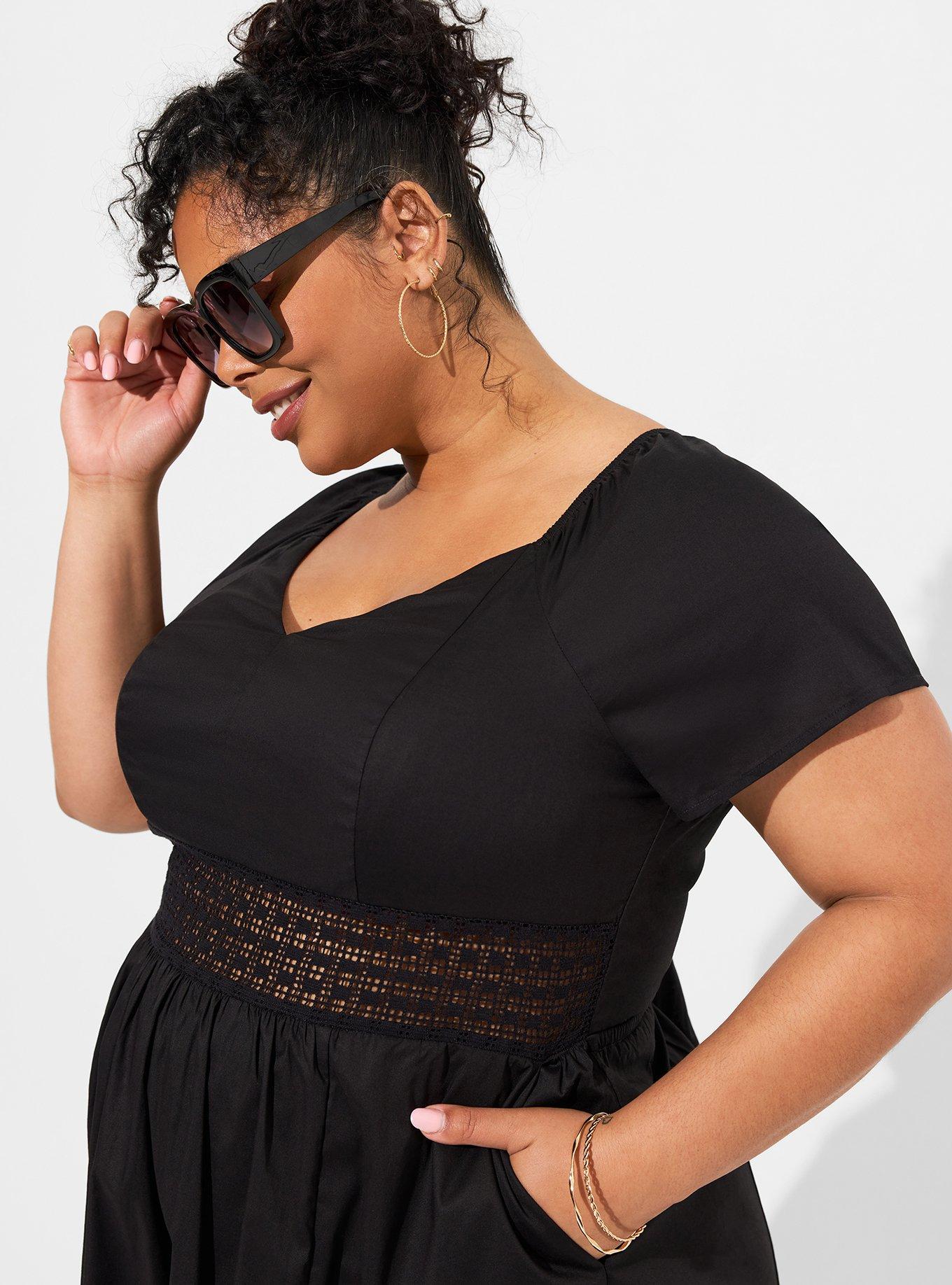 Plus Size - Midi Poplin Sheer Waist Dress - Torrid