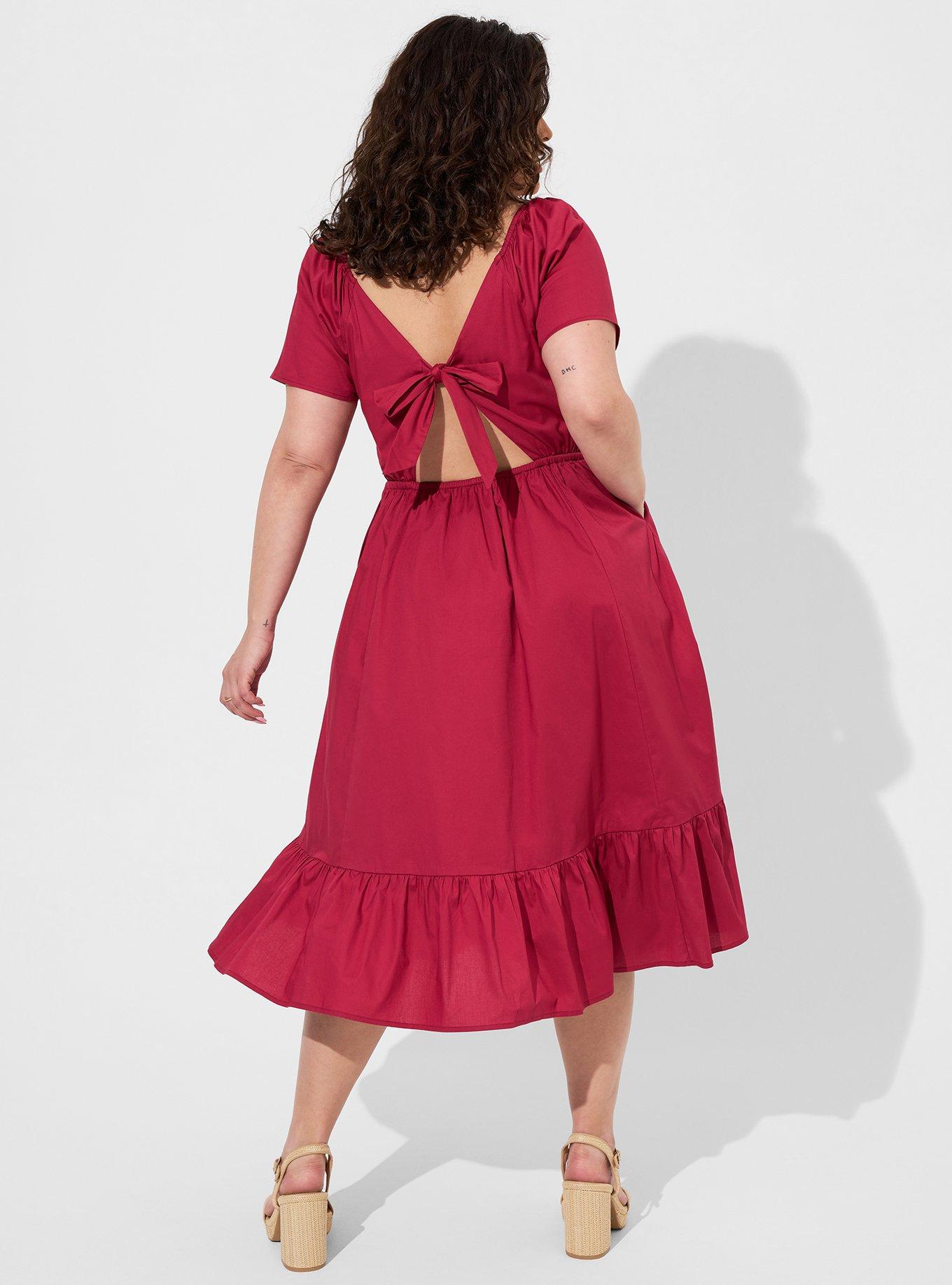 Midi Poplin Sheer Waist Dress