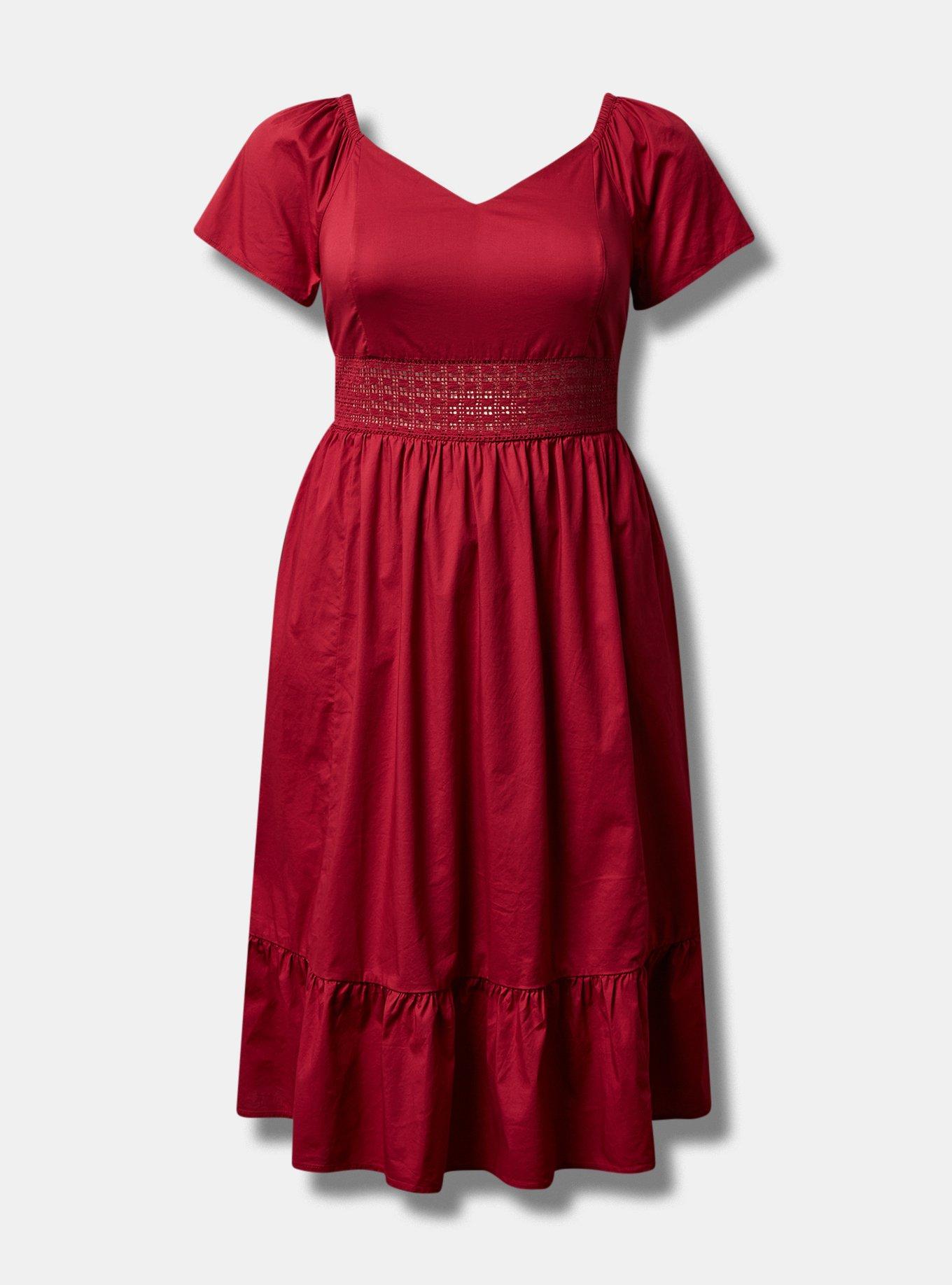 Midi Poplin Sheer Waist Dress