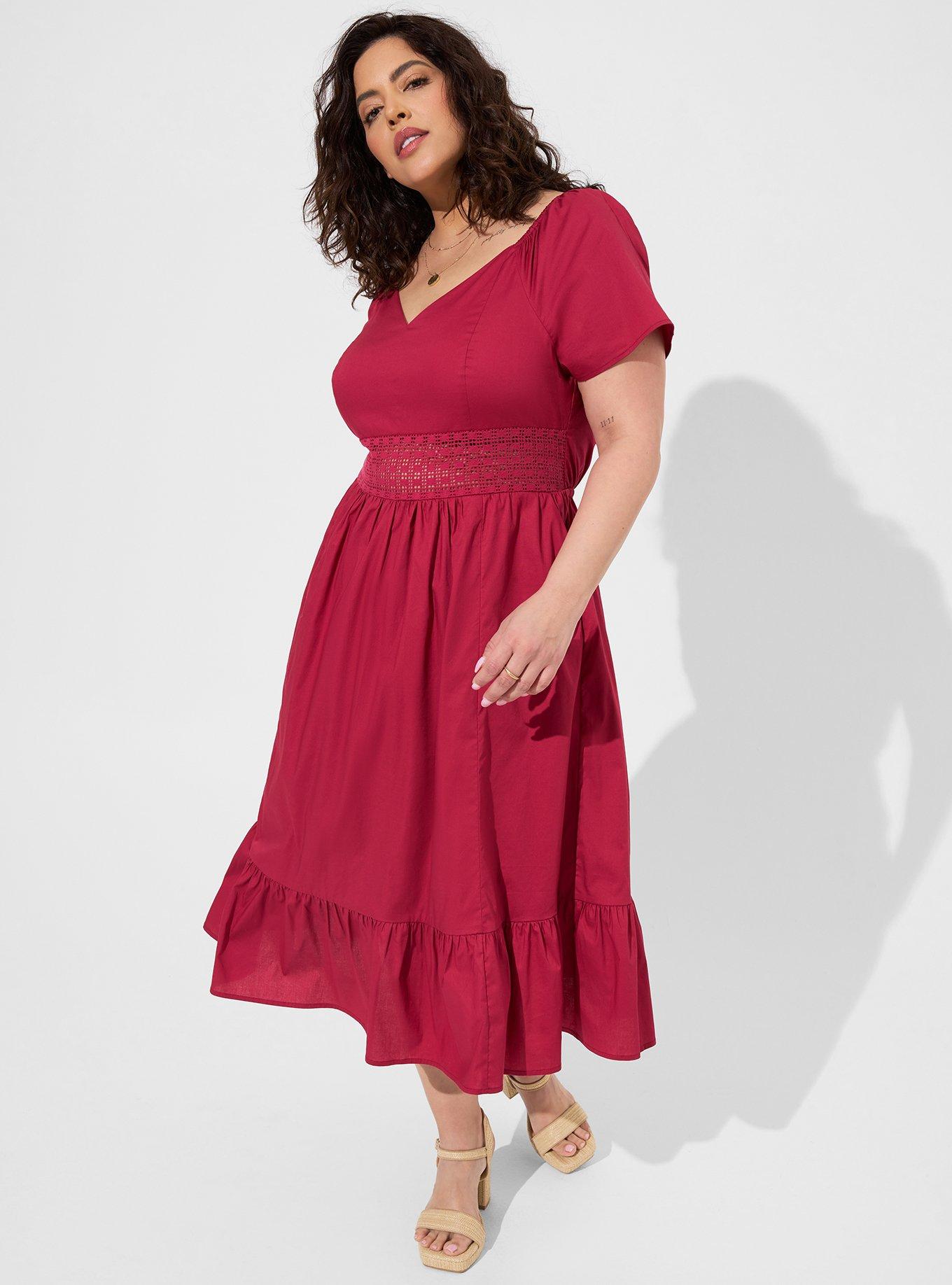 Plus Size - Midi Poplin Sheer Waist Dress - Torrid