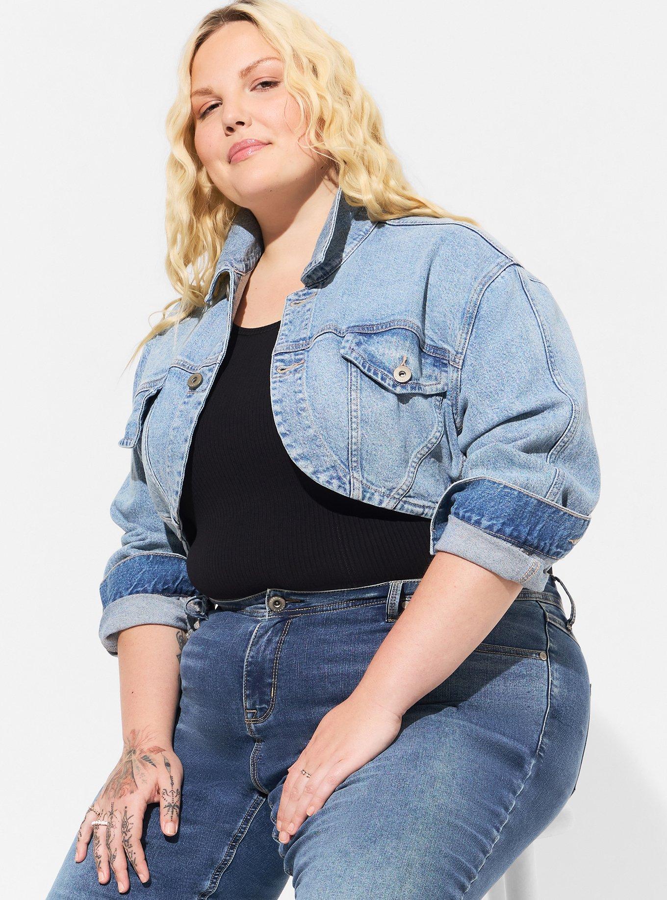 French Connection Patched Denim Cropped Jacket - Blue