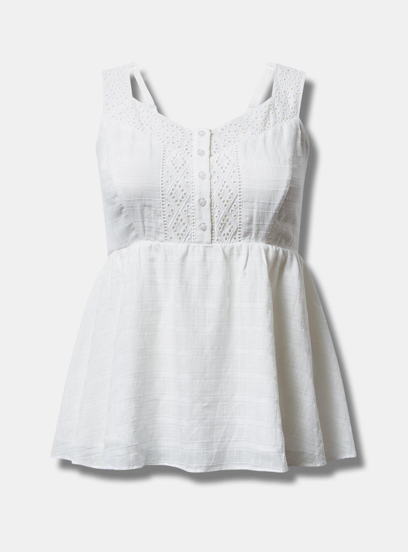 Babydoll Cotton Window Pane Button Front Tank