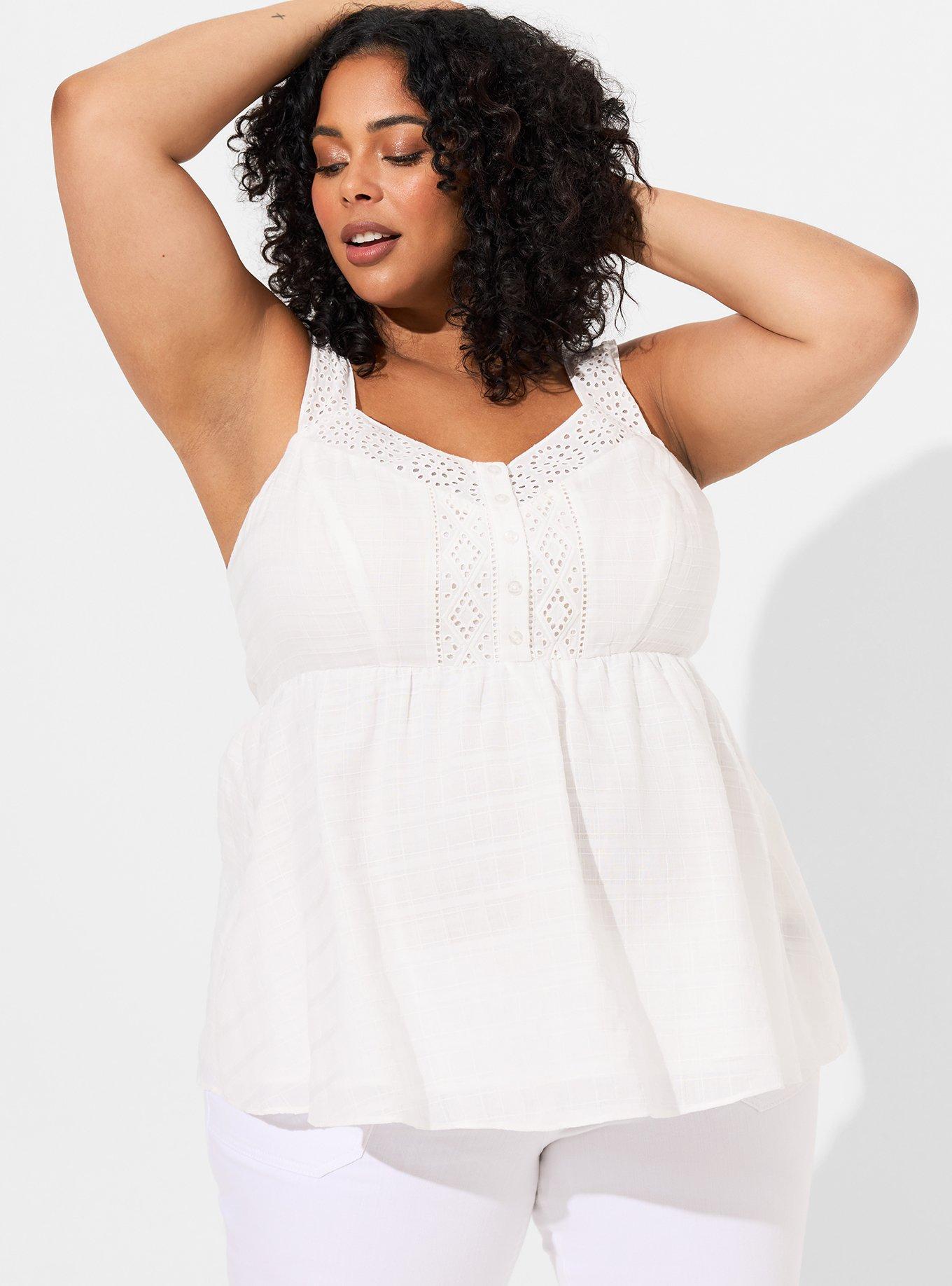 Plus Size - Babydoll Cotton Window Pane Button Front Tank - Torrid