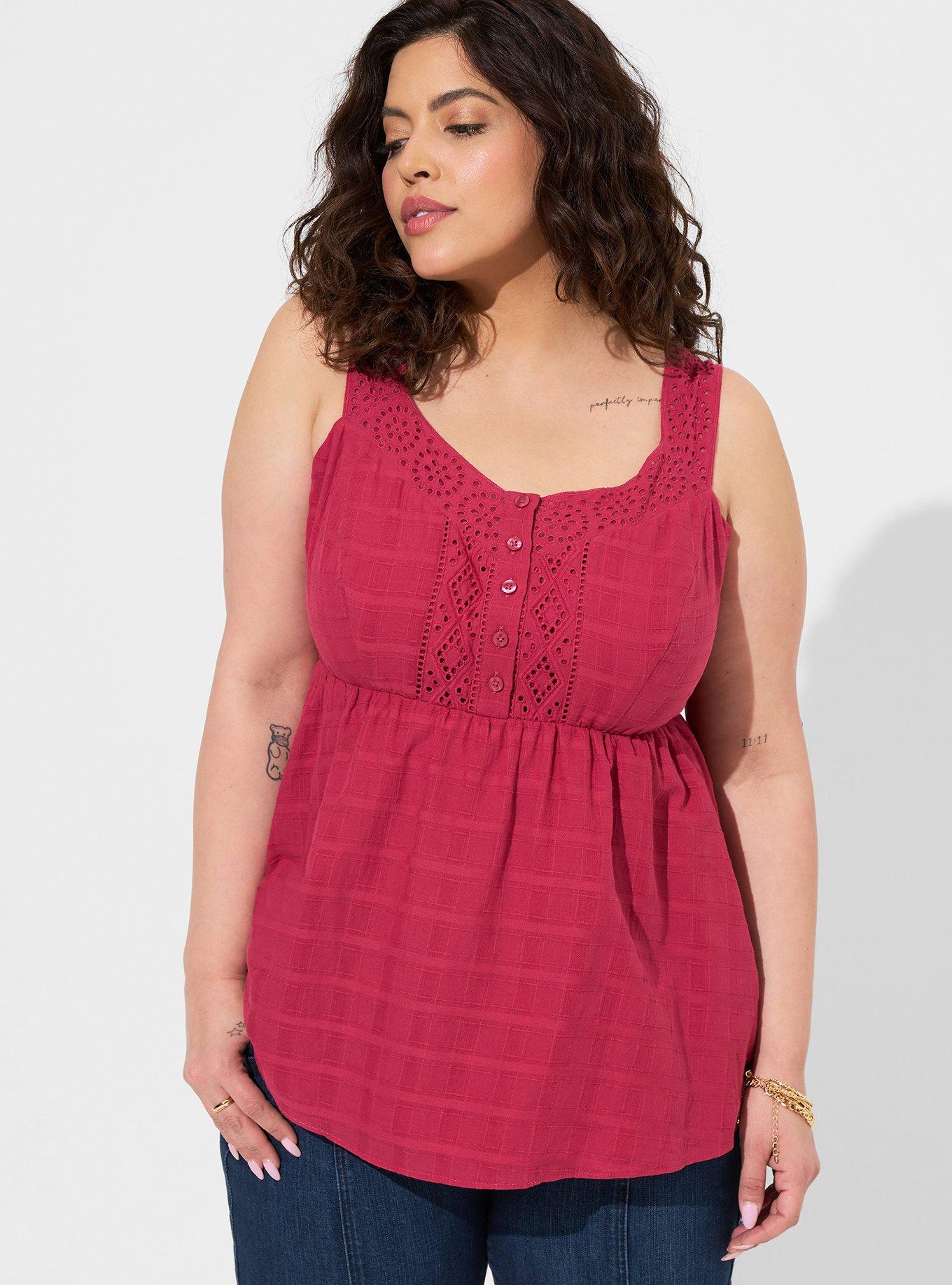 Plus Size Babydoll Cotton Window Pane Button Front Tank Torrid