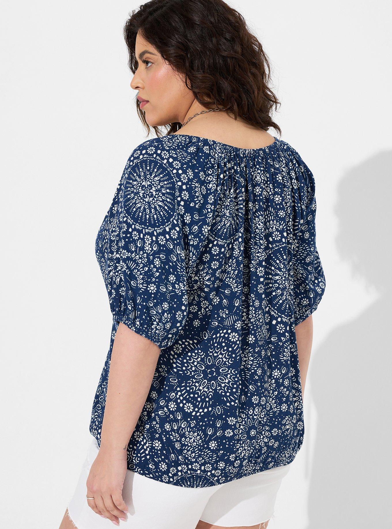 Washable Crinkle Gauze Blouson Short Sleeve Crop Top