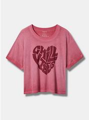 Chill Relaxed Fit Signature Jersey Crew Neck Roll Sleeve Crop Tee, RED BUD, hi-res