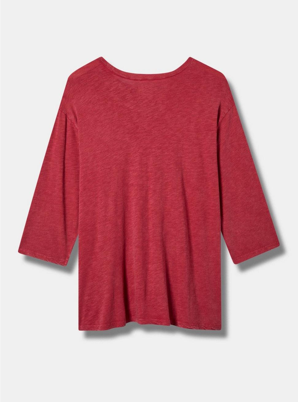 #TORRIDSTRONG Mental Health Relaxed Fit Cotton Burn Out Crew Neck 3/4 Sleeve Varsity Tee, RED BUD, alternate