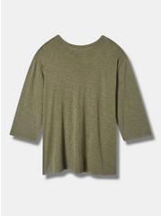 Off Road Relaxed Fit Cotton Burn Out Crew Neck 3/4 Sleeve Varsity Tee, OLIVINE, alternate
