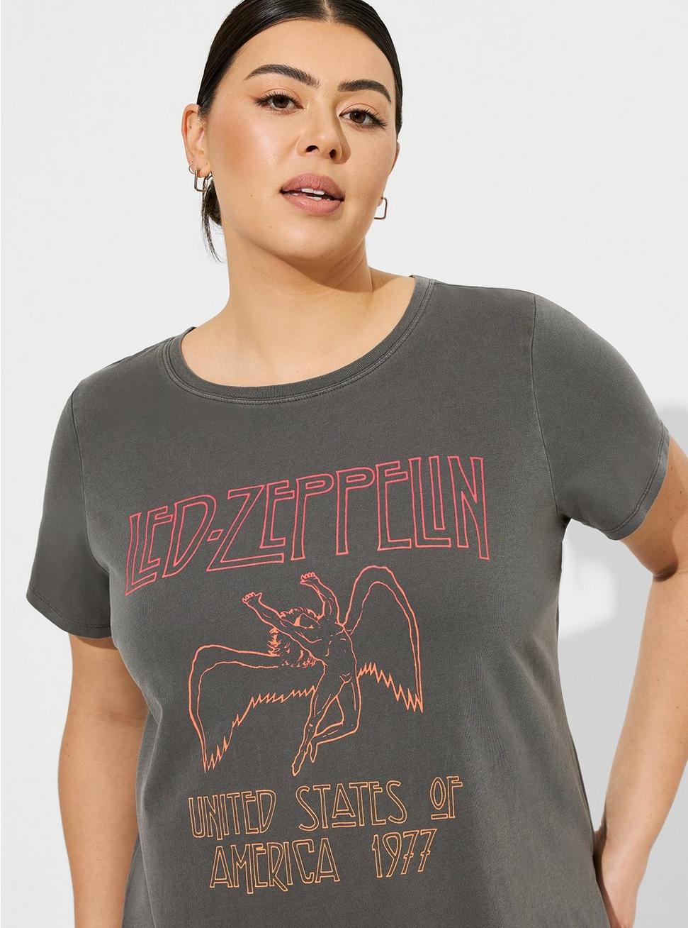 Plus Size Led Zeppelin Classic Fit Cotton Split Hem Tunic Tee, MINERAL BLACK, alternate
