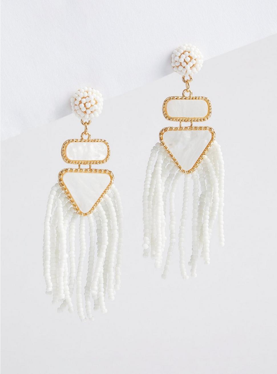 Plus Size Seed Bead Statement Fringe Earring, , hi-res