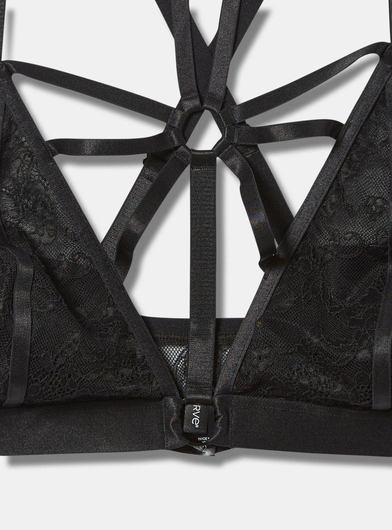 Lacey Bondage Halter Bralette, RICH BLACK, alternate