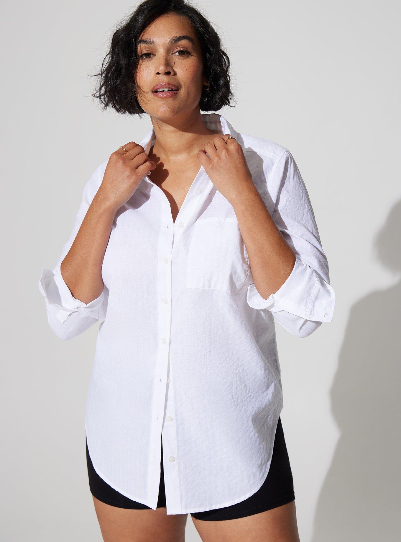 Plus Size - Lizzie Cotton Button-Down Long Sleeve Shirt - Torrid