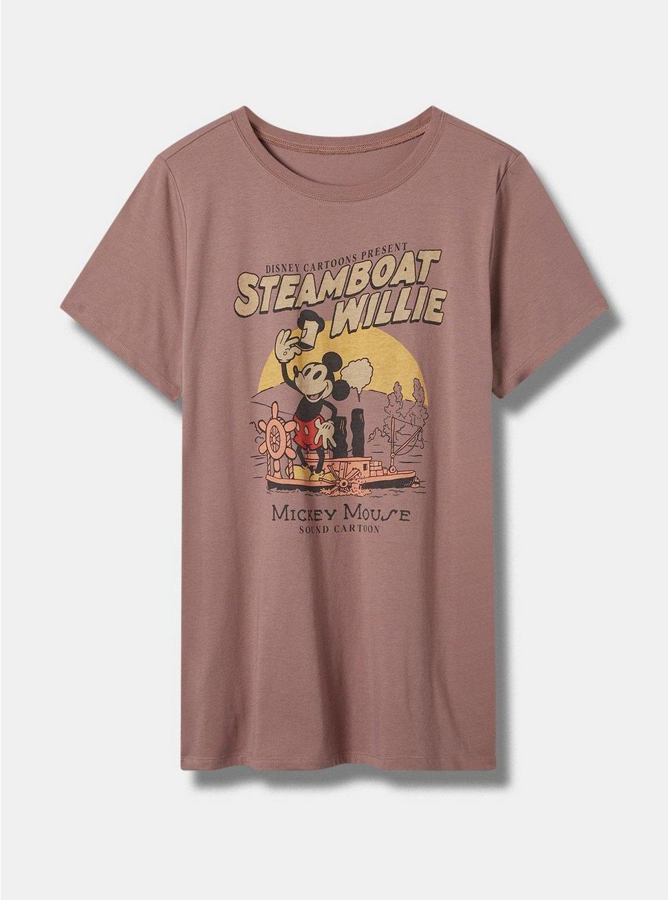 Plus Size Disney Steamboat Willie Classic Fit Crew Neck Top, BROWN, hi-res