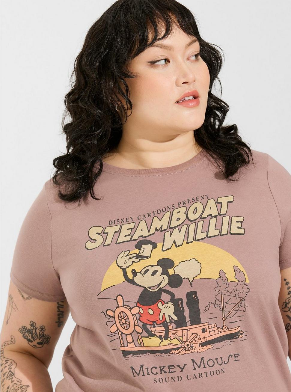 Plus Size Disney Steamboat Willie Classic Fit Crew Neck Top, BROWN, hi-res