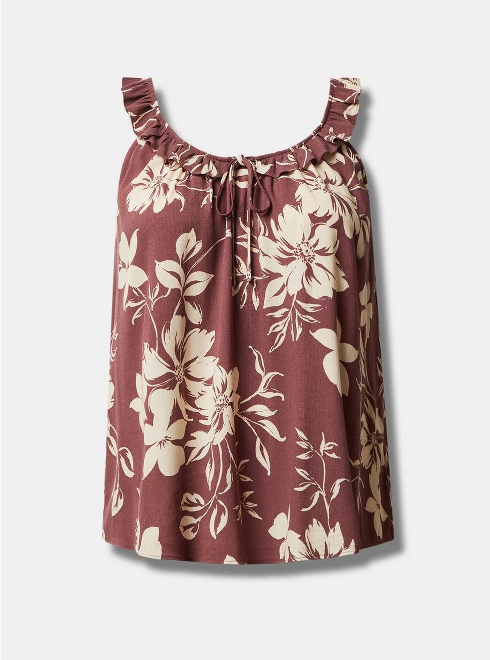 Washable Crinkle Gauze Ruffle Tie Front Tank, EMMA FLORAL, hi-res