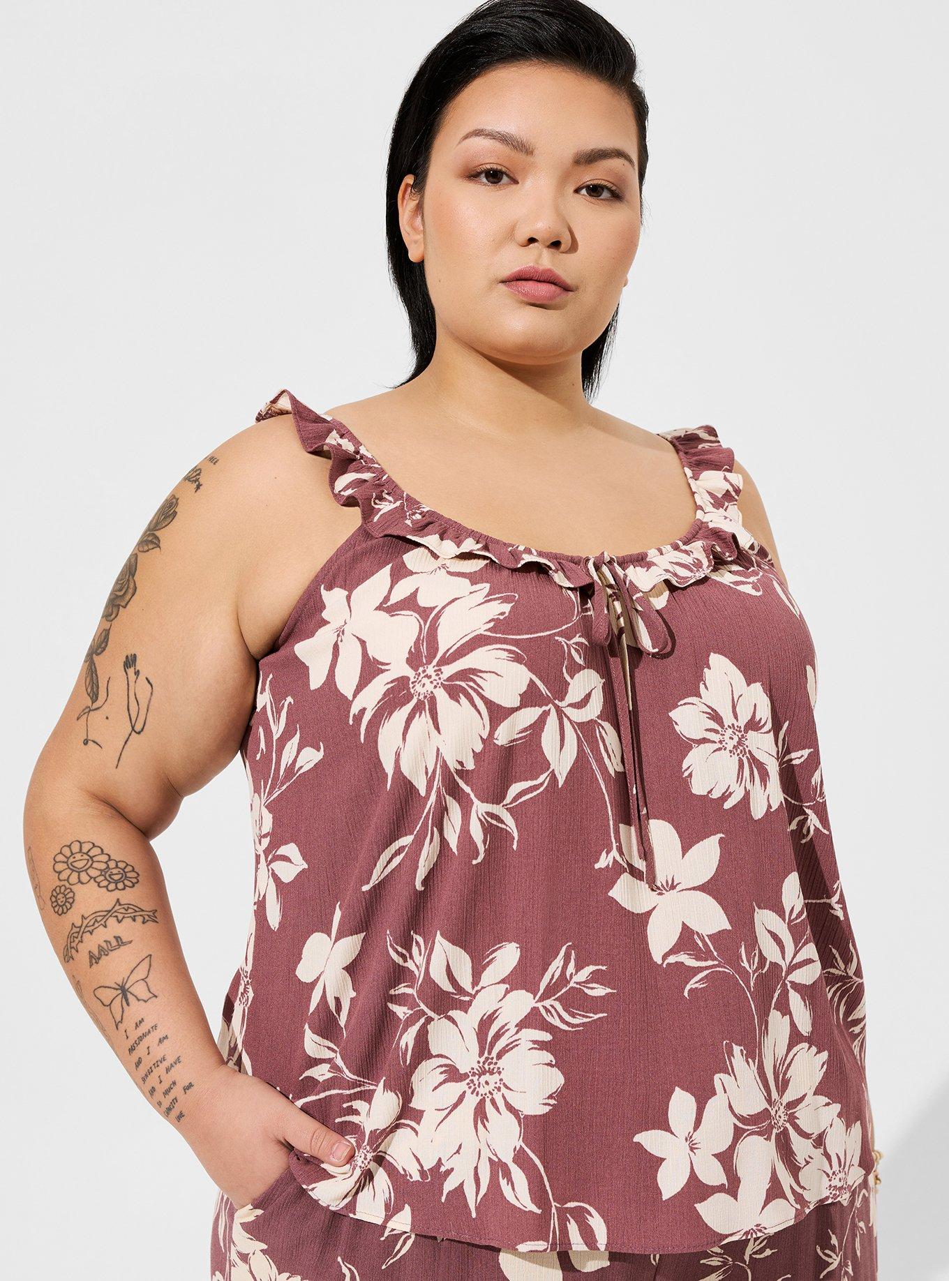 Plus Size - Washable Crinkle Gauze Ruffle Tie Front Tank - Torrid