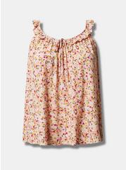 Washable Crinkle Gauze Ruffle Tie Front Tank, SUNSHINE DITSY FLORAL, hi-res