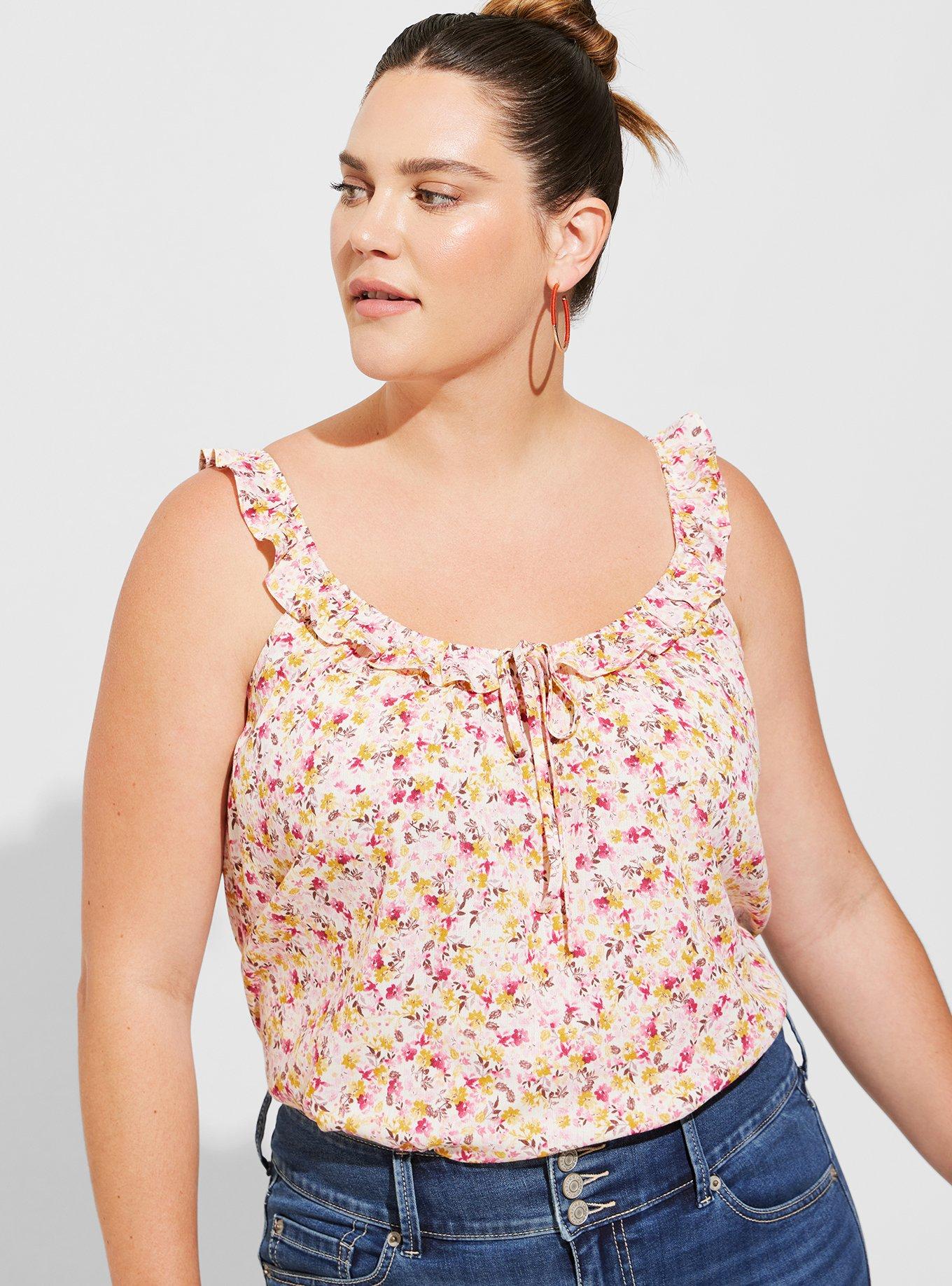 Plus Size - Washable Crinkle Gauze Ruffle Tie Front Tank - Torrid