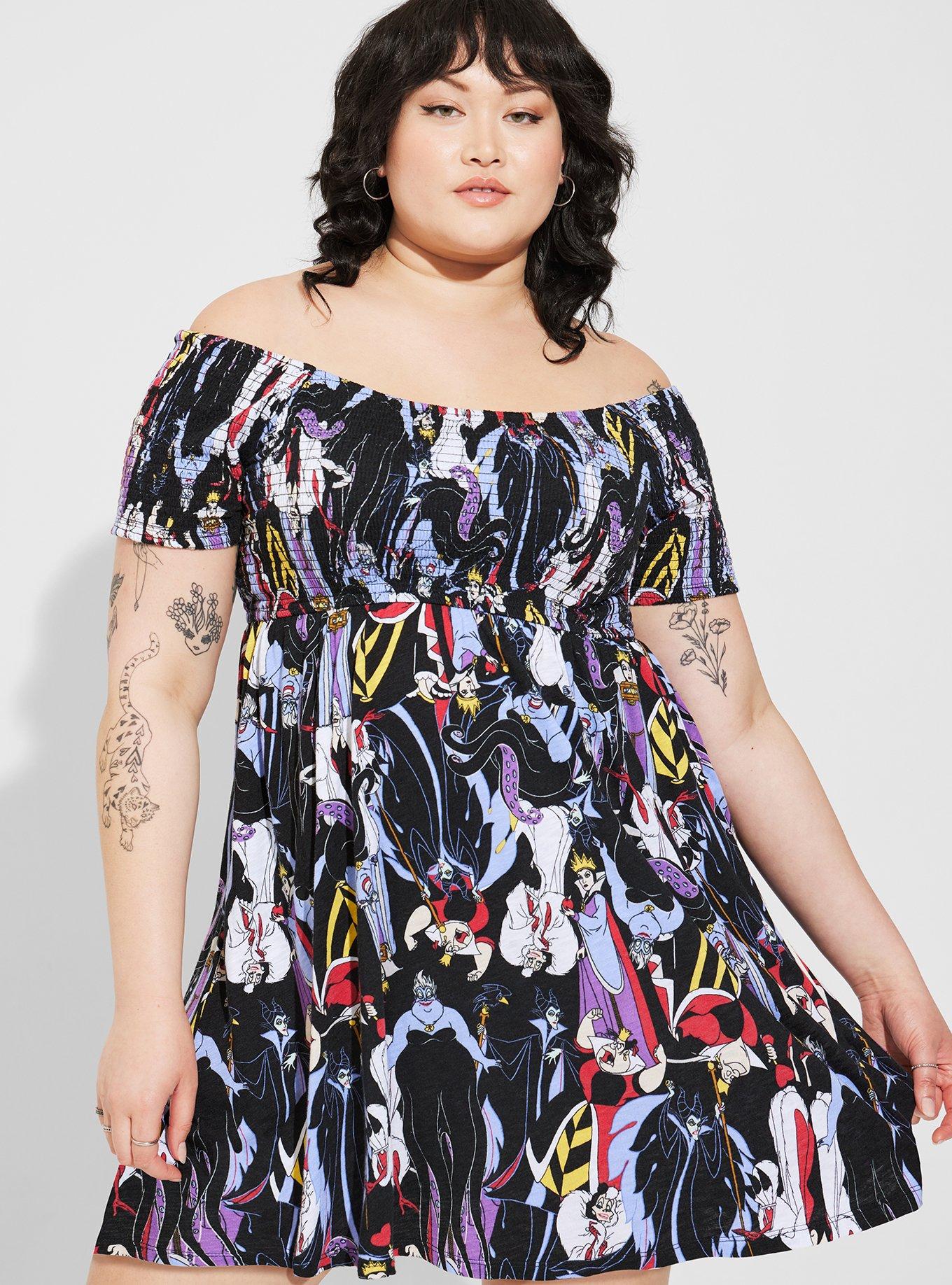 Plus Size - Disney Villains Smocked Off-Shoulder Mini Dress