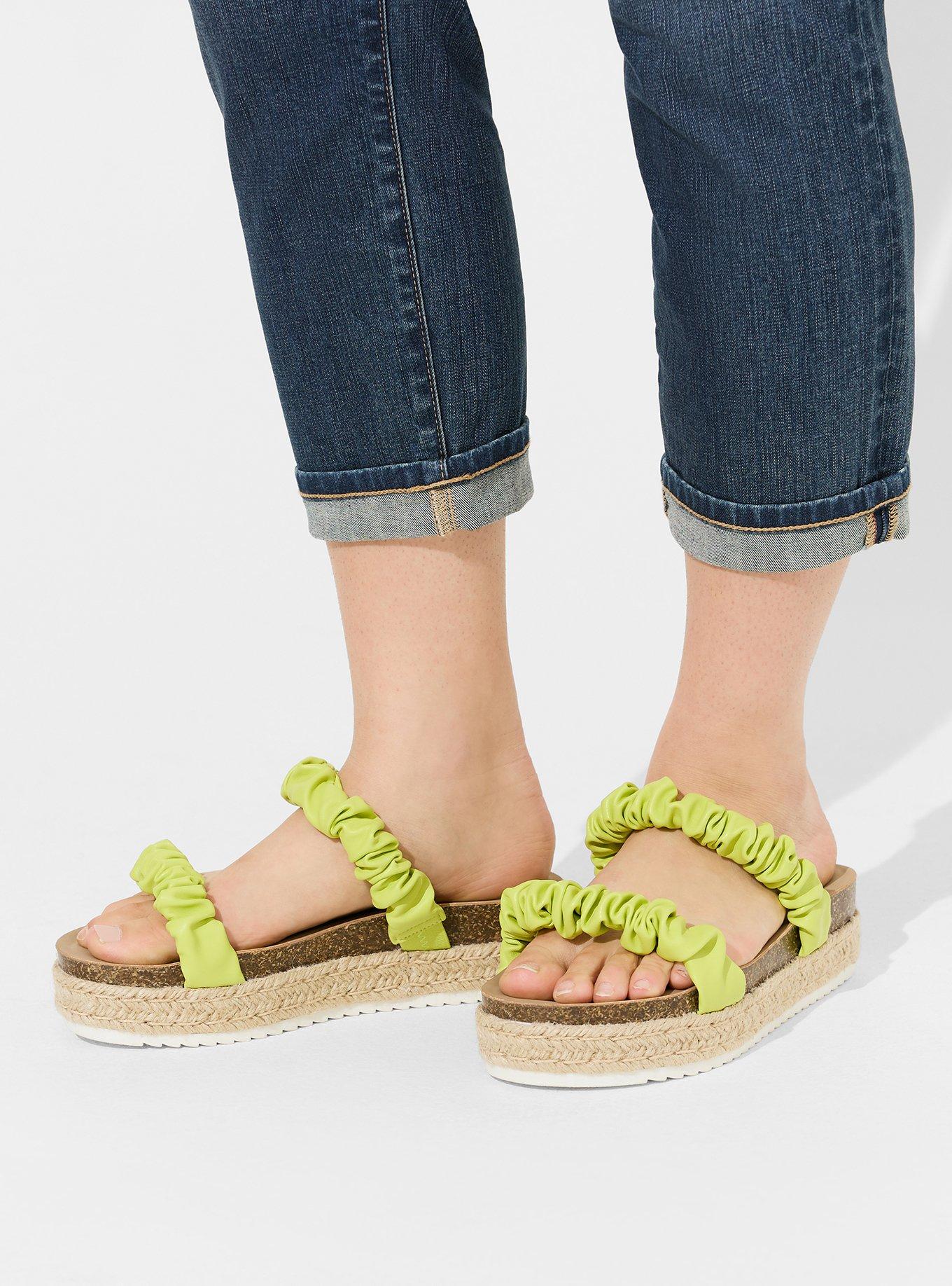 Plus Size Double Band Espadrille Platform Slide (WW), NEON GREEN, alternate