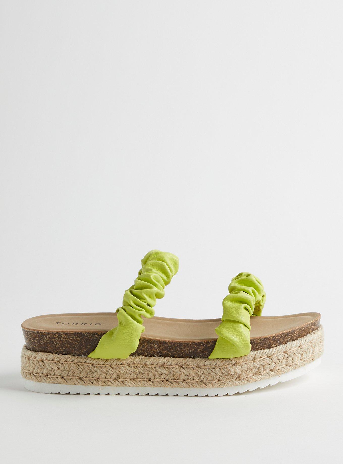 Plus Size Double Band Espadrille Platform Slide (WW), NEON GREEN, alternate
