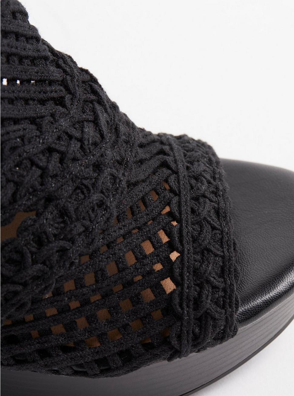 Plus Size Crochet Cage Platform Wedge (WW), BLACK, alternate