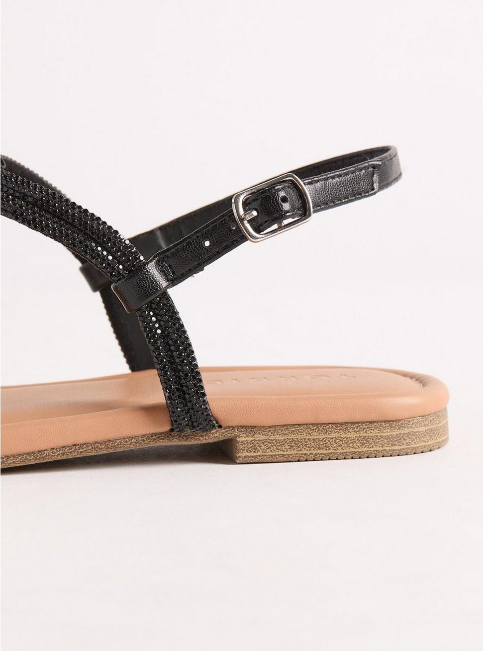 Embellished Knot T-Strap Sandal (WW), BLACK, alternate
