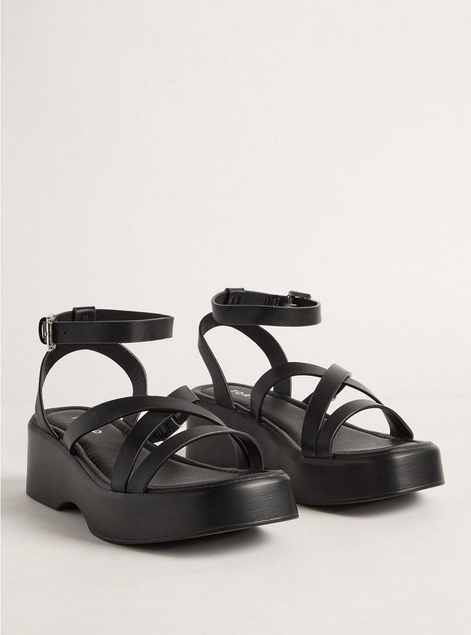 Strappy Flatform Sandal (WW), BLACK, hi-res