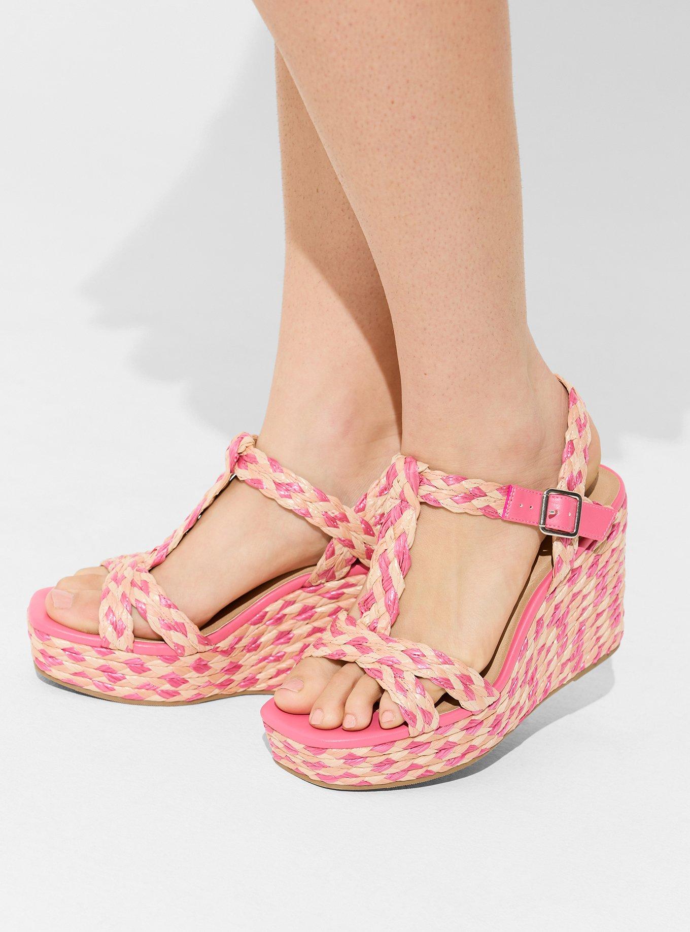 T-Strap Platform Raffia Wedge (WW), PINK, alternate