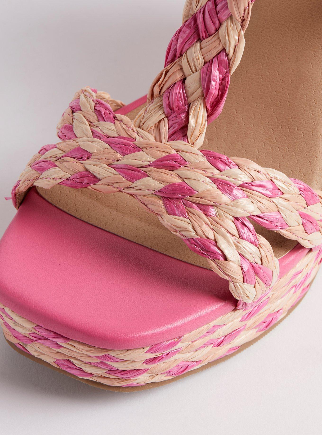 T-Strap Platform Raffia Wedge (WW), PINK, alternate