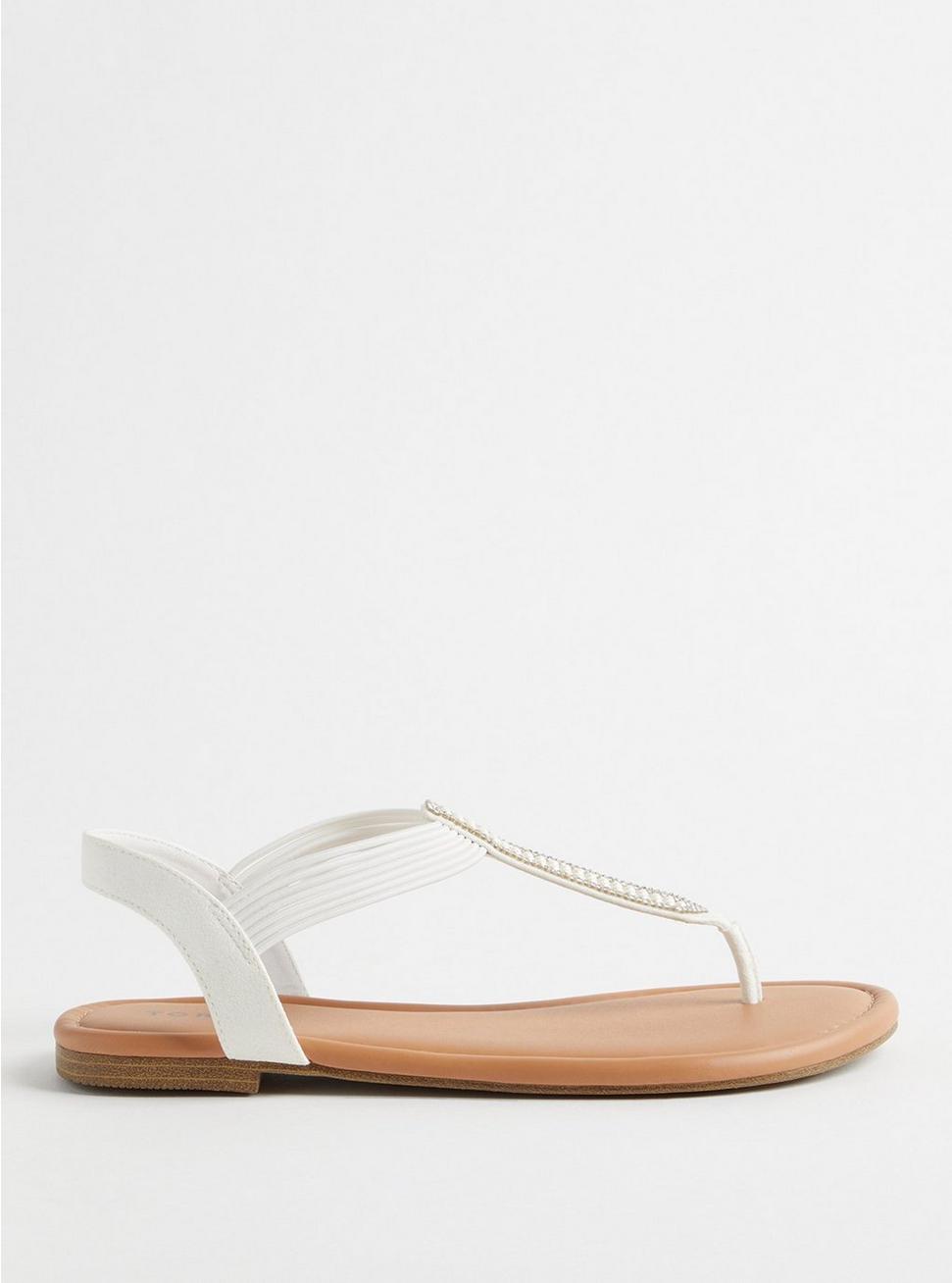 Pearl Detail T-Strap Sandal (WW), WHITE, alternate