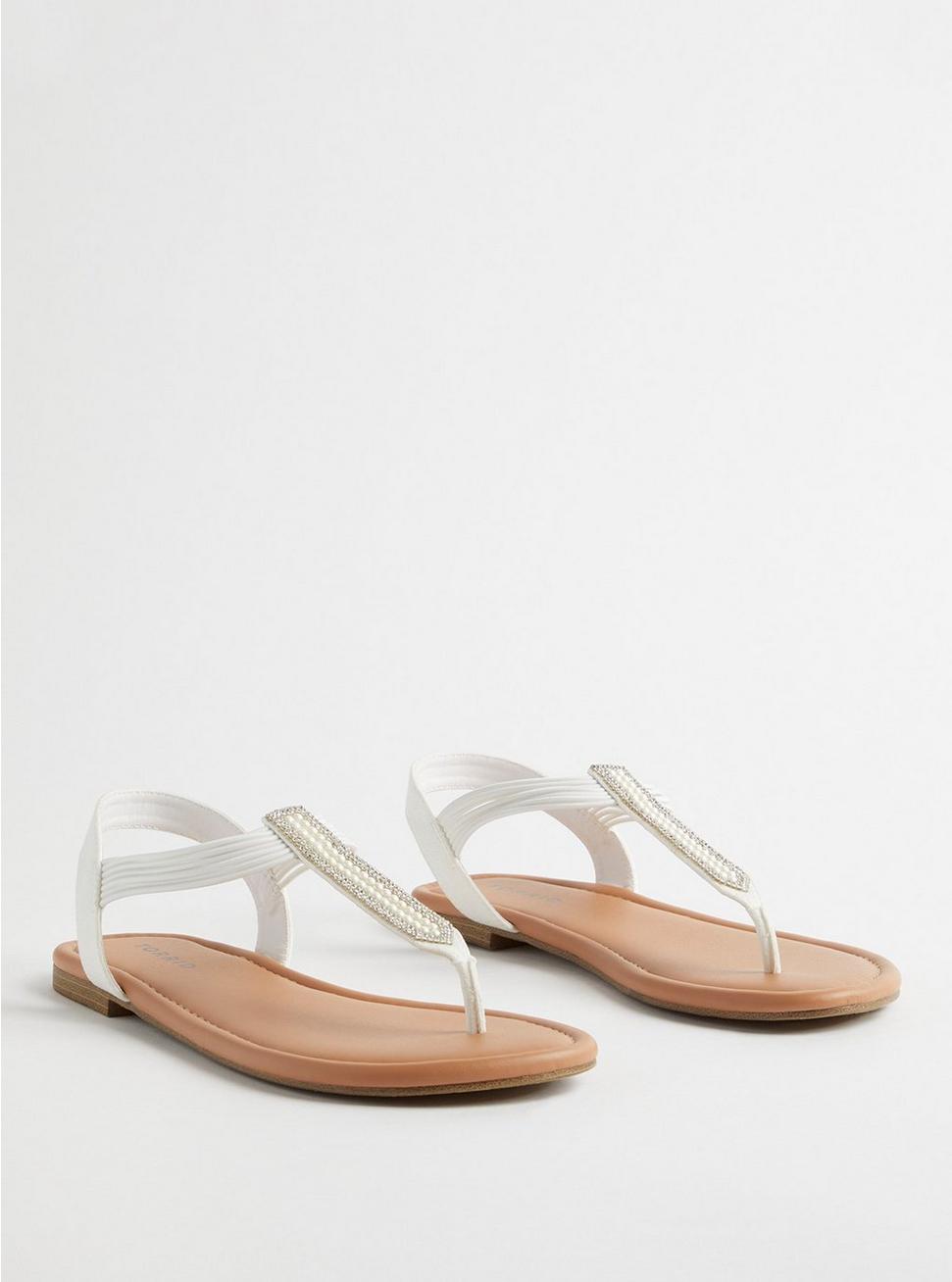 Pearl Detail T-Strap Sandal (WW), WHITE, hi-res