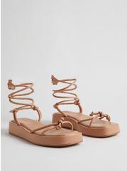 Plus Size Tie Ankle Strappy Flatform Sandal (WW), CAMEL, hi-res
