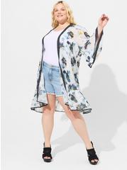 Plus Size Textured Chiffon Midi Ruffle Kimono, FLORAL CLOUD DANCER, alternate