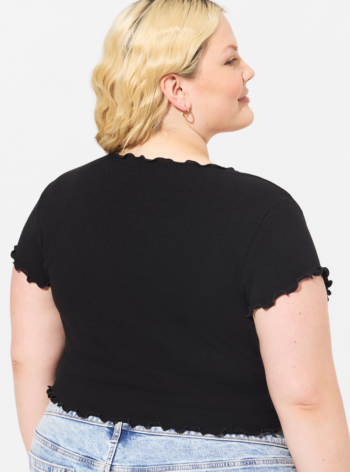 Plus Size - Fitted Supersoft Rib Lettuce Edge Cami Shrug Set - Torrid