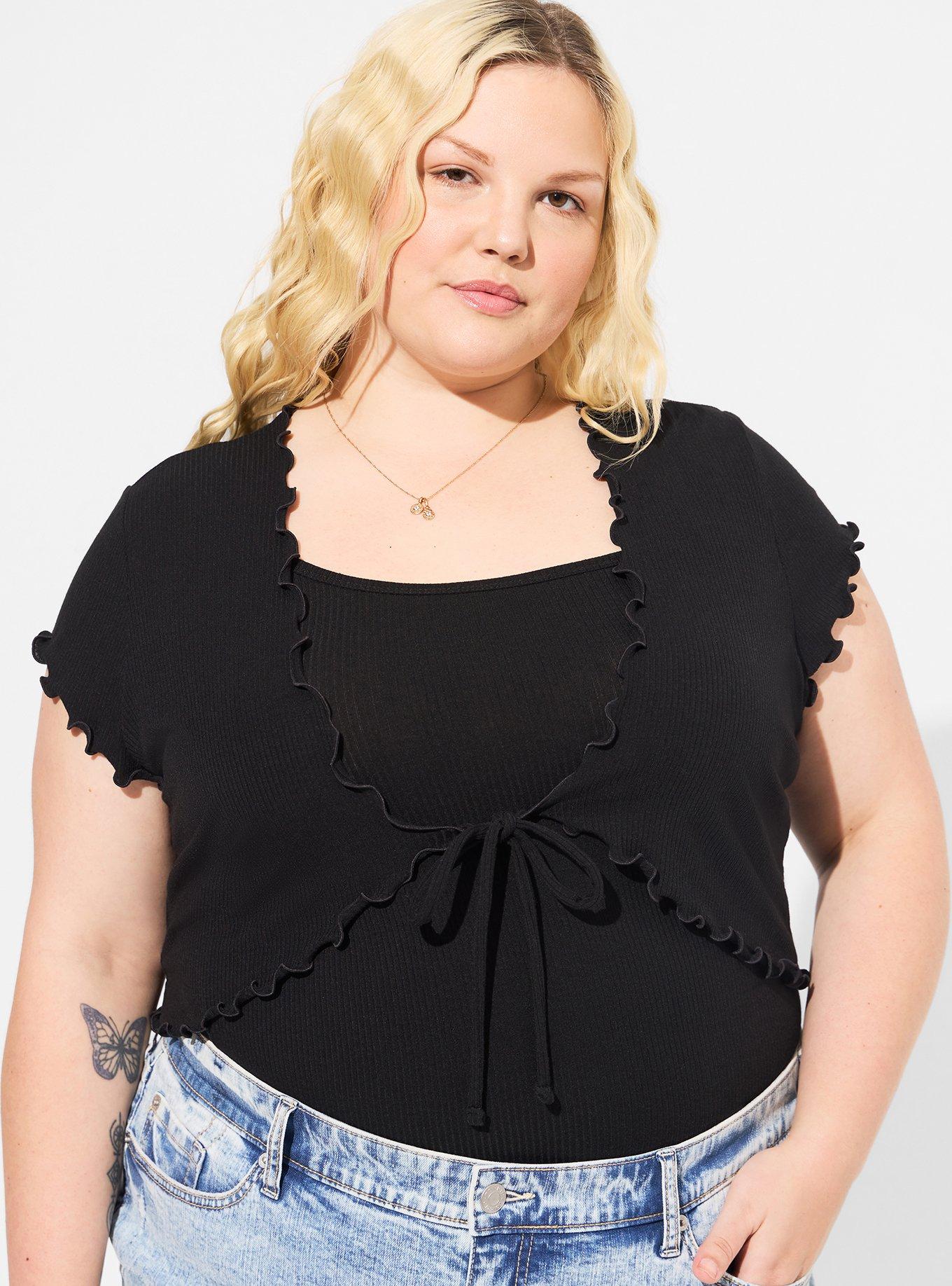 TORRID Fitted Supersoft Rib Lettuce Edge Cami Shrug Set