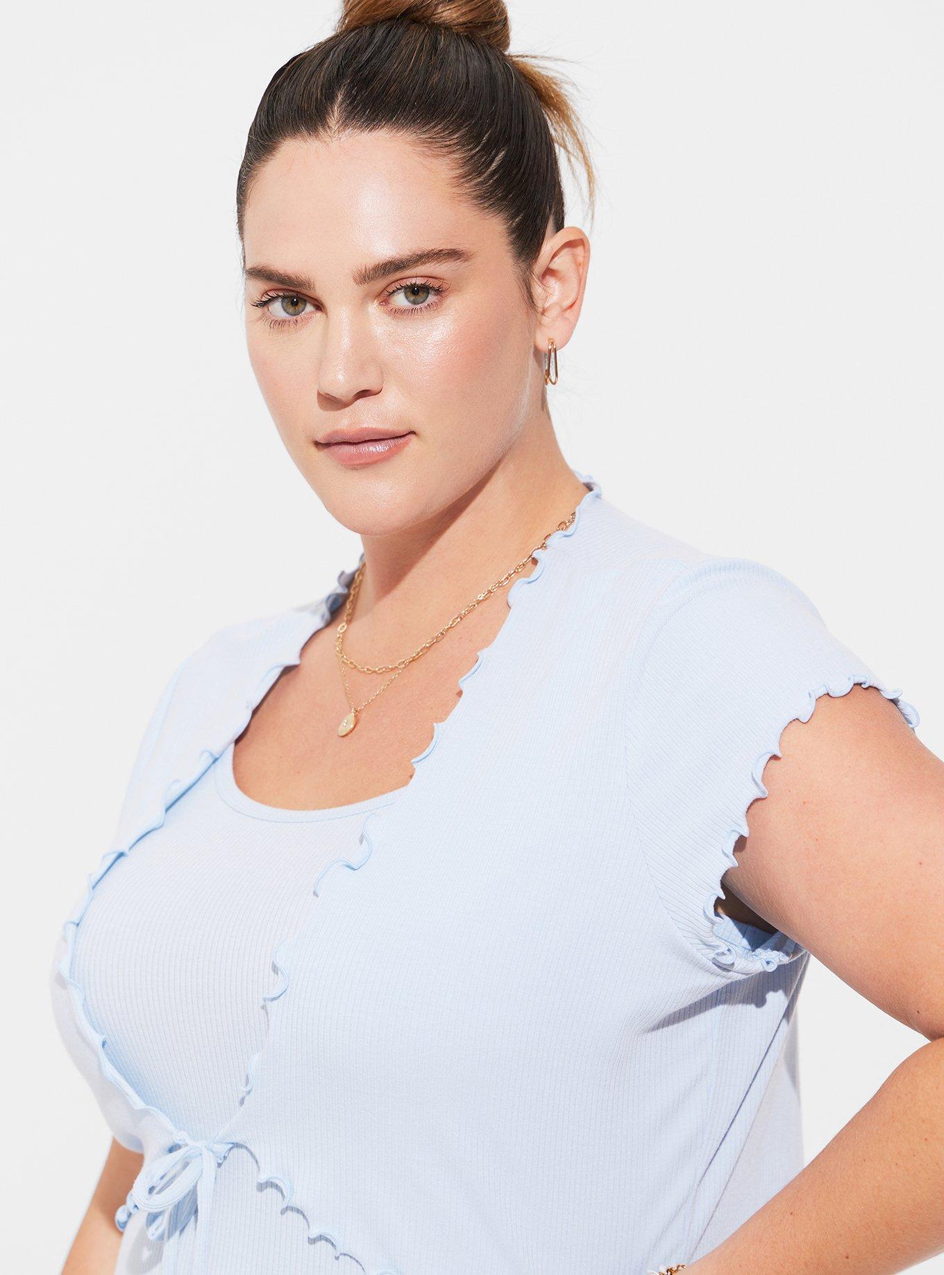 Plus Size - Fitted Supersoft Rib Lettuce Edge Cami Shrug Set - Torrid