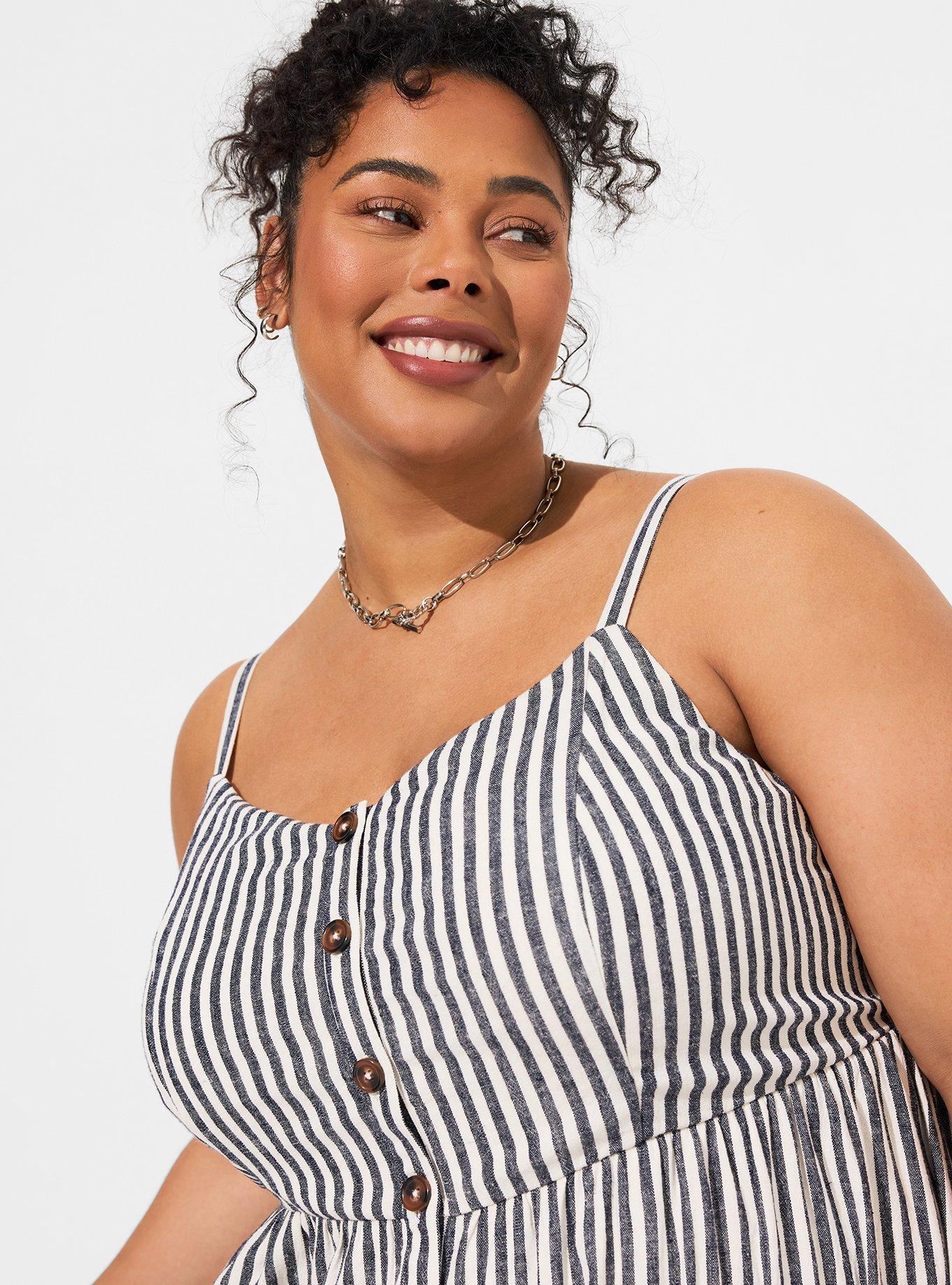 Midi Linen Pocket Button Front Sundress, STRIPE - BLUE, alternate