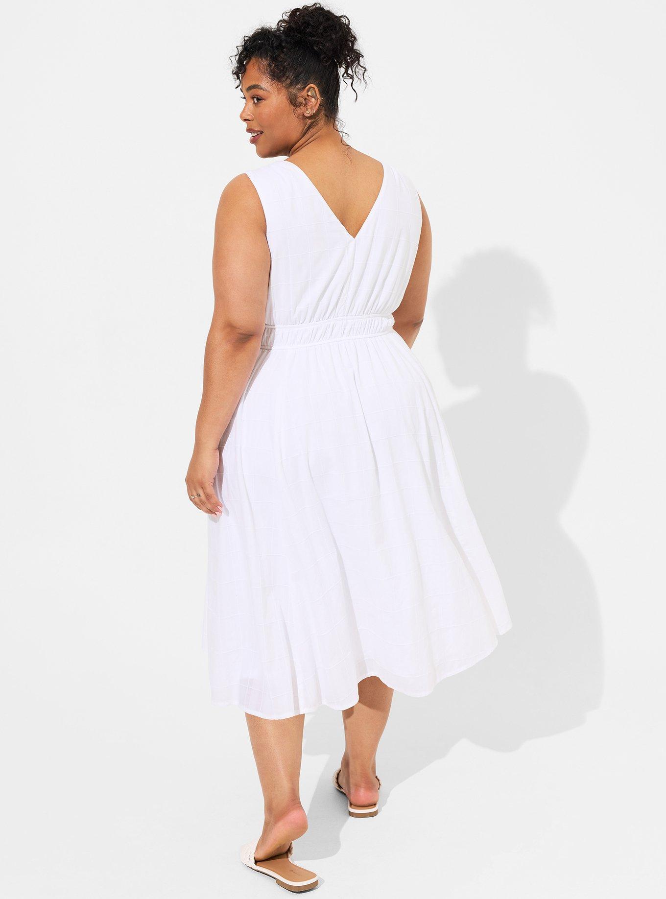 Torrid Midi Voile Tie Sleeve Dress Bright White Womens Plus Size