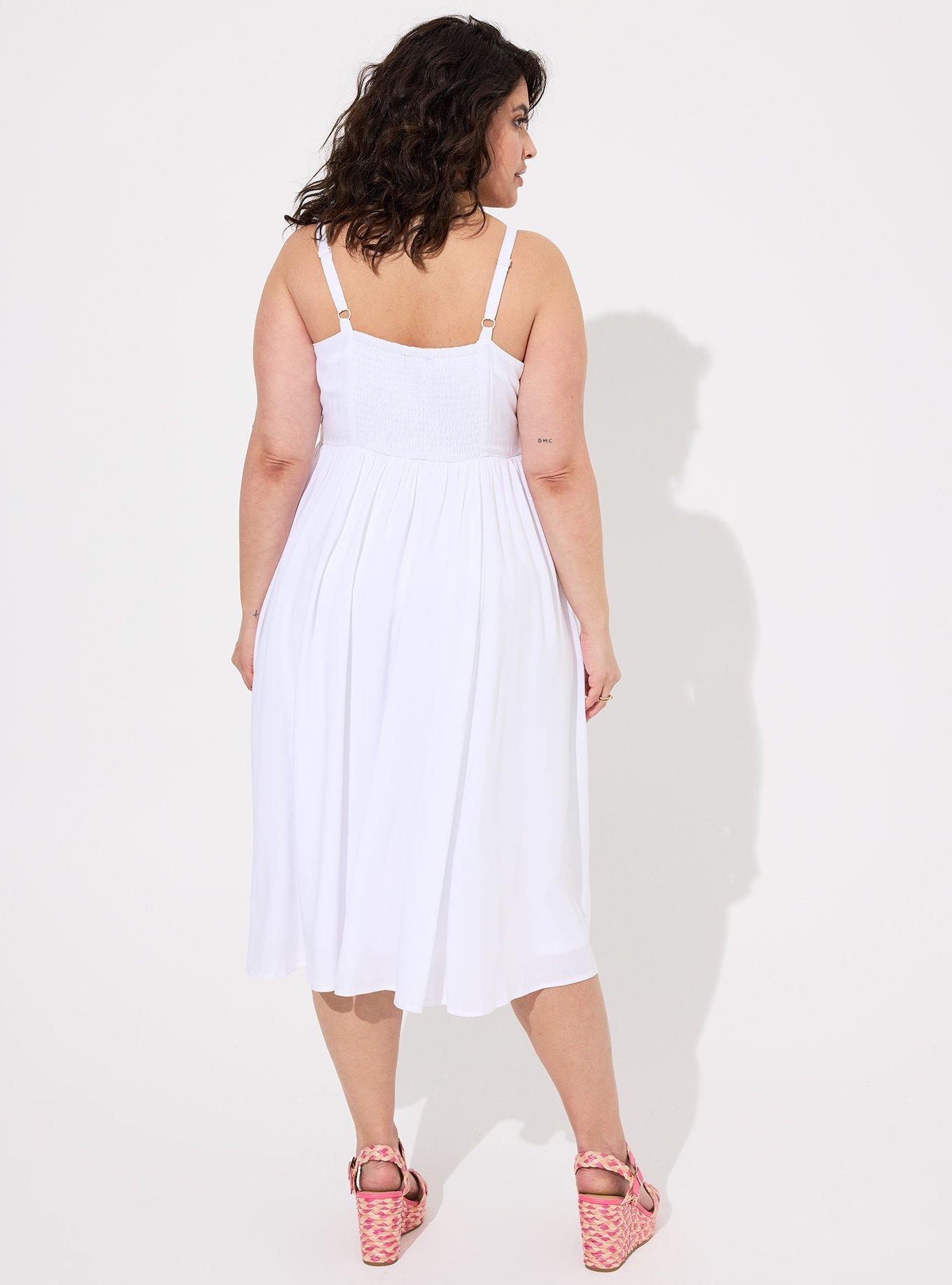 Plus Size Midi Challis Embroidered Neck Sundress Torrid