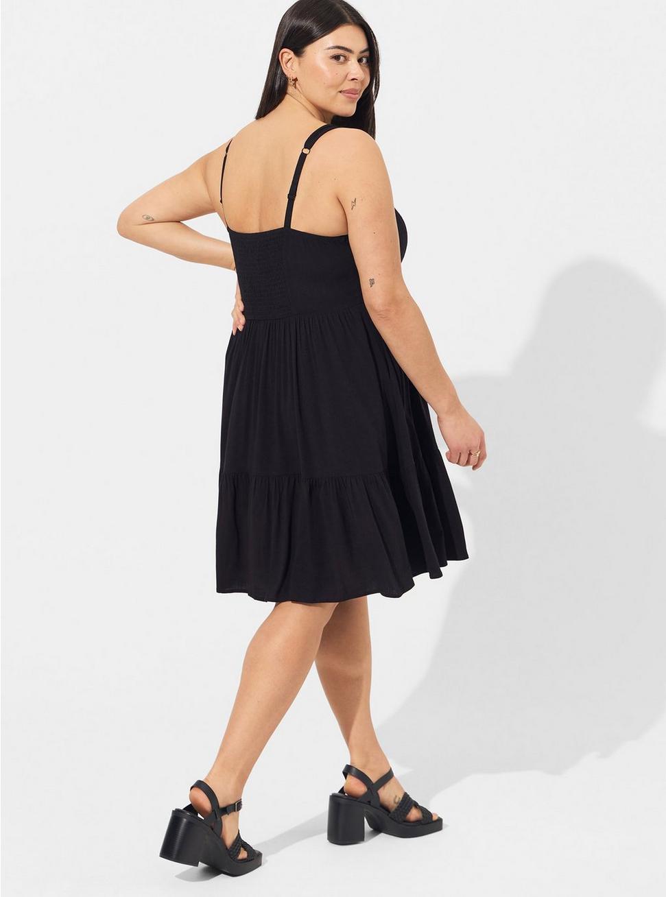 Plus Size Mini Rayon Slub Corset Fit N Flare Dress, DEEP BLACK, alternate