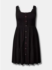 Plus Size Mini Rayon Slub Corset Fit N Flare Dress, DEEP BLACK, hi-res