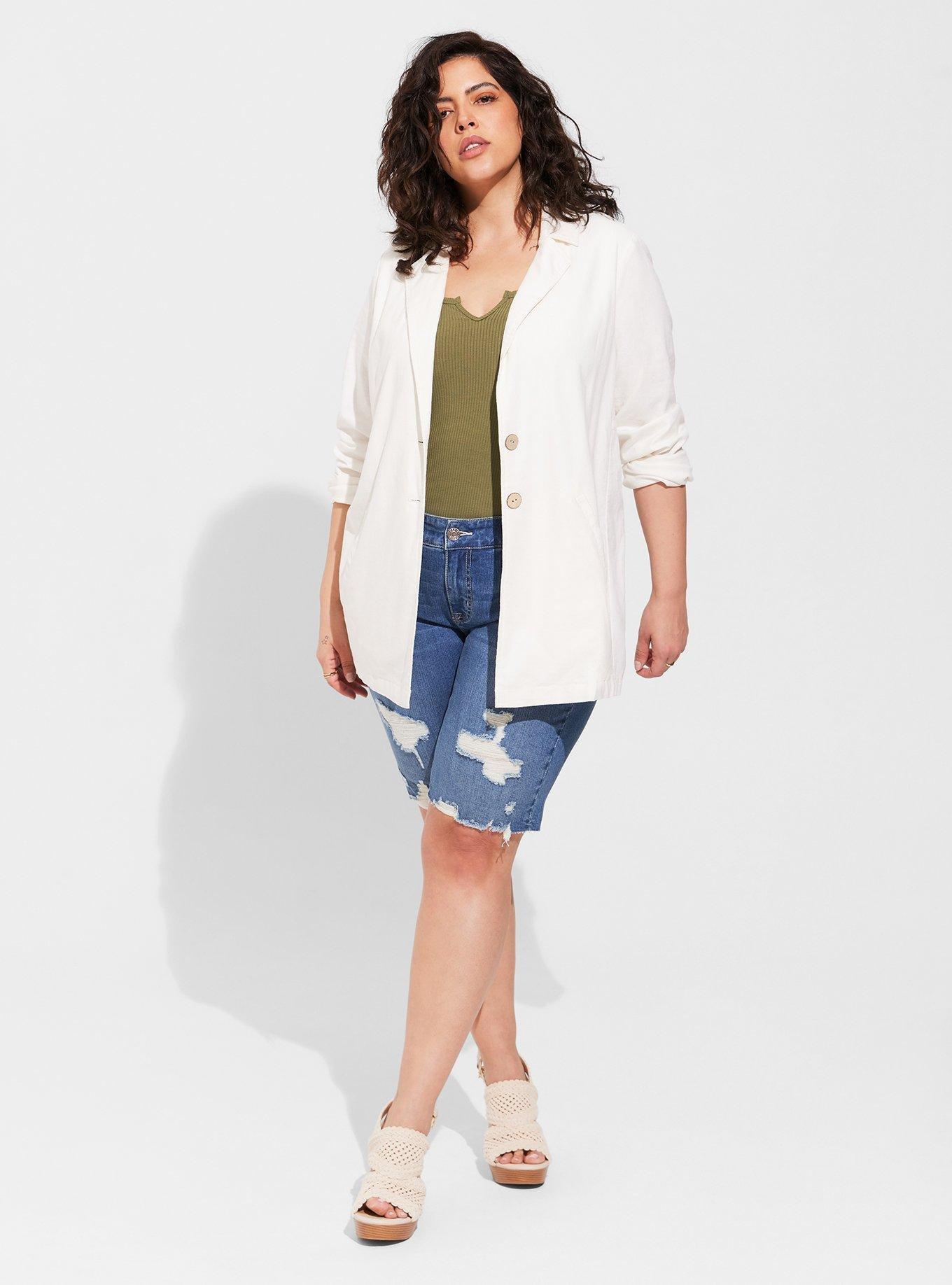 Linen Longline Button Front Blazer, CLOUD DANCER, alternate